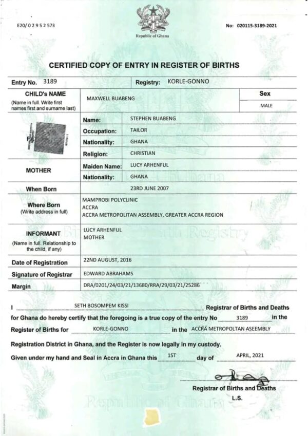 BIRTH CERTIFICATE